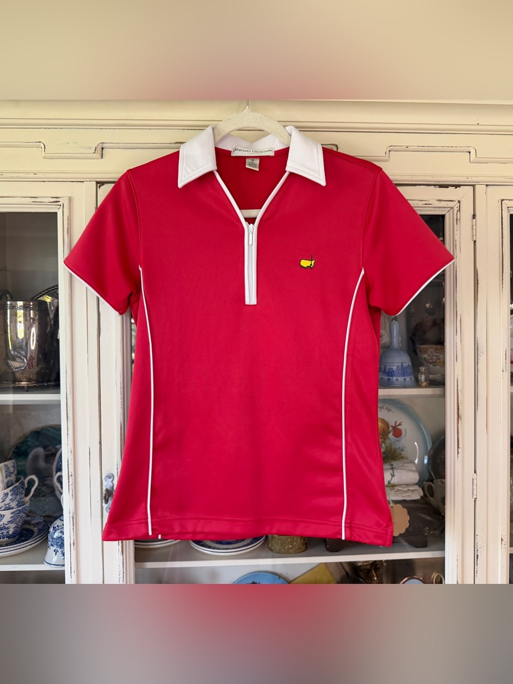 Masters Red Polo with White Contrast Collar and Piping